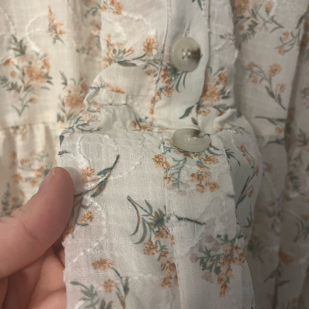 En Saison Haley Balloon Sleeve Cream Orange Floral Mini Summer Fairy Dress - Picture 6 of 8